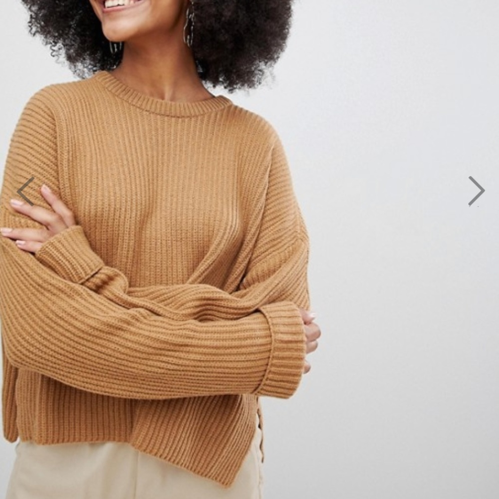 Monki Boxy Knit Sweater, Side Slit and Cuffs